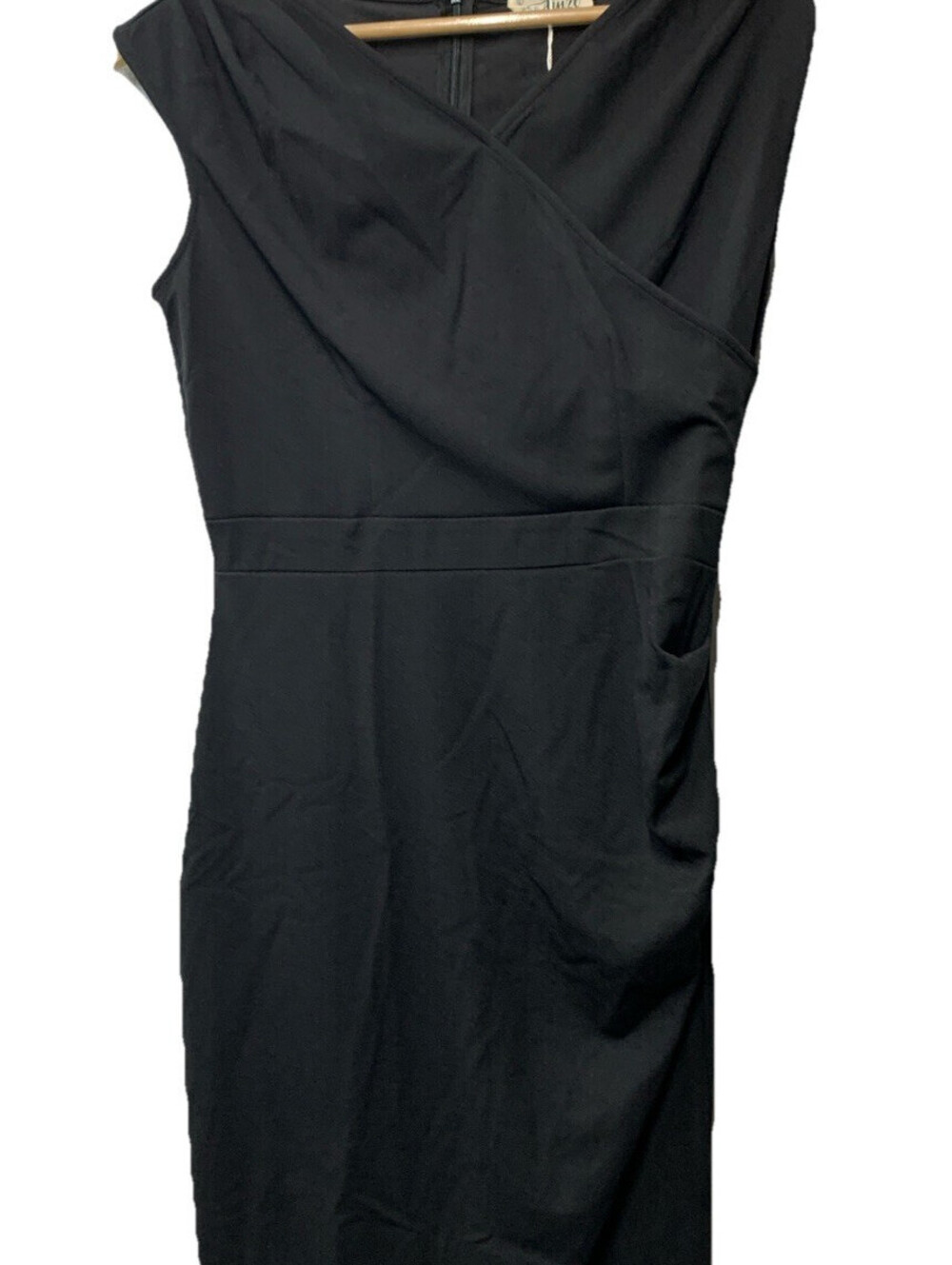 Women's Pencil Dress Pleated Side Business Sweetheart Neck Sheath Size L Black